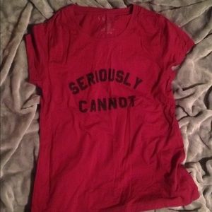 Purple t-shirt that says "seriously cannot".